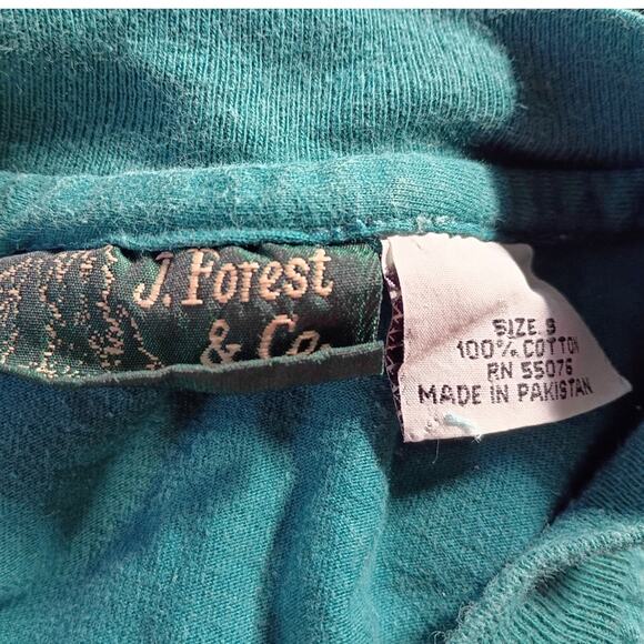 Vintage Teal Cotton Long Sleeve Shirt Unisex J Forest & Co Small Retro Minimal - Picture 2 of 6